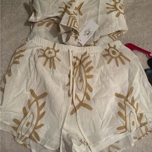 Stylish White and Tan Women's Shorts